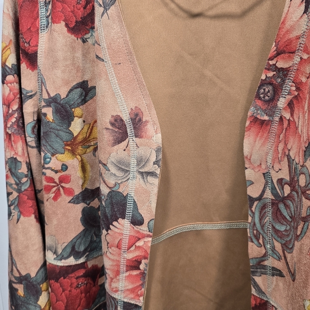 Solitaire Anthropologie Floral Faux Suede Open Front Jacket Size L - Picture 6 of 14